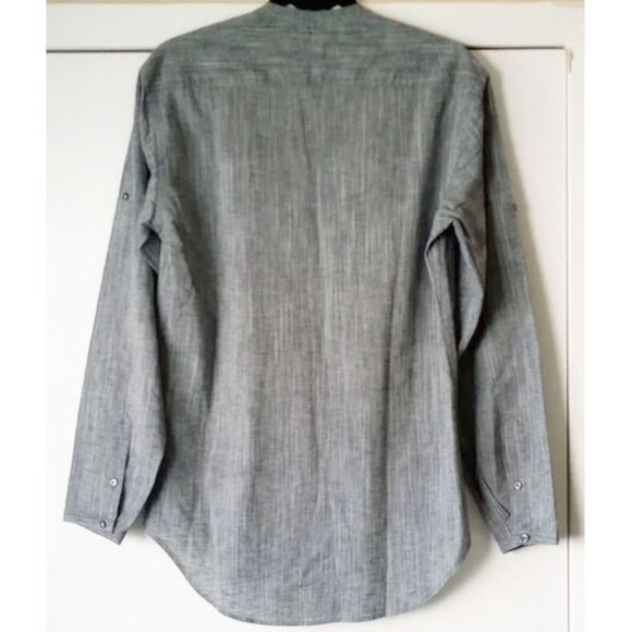 Zara Man Cotton & Linen Slim Fit Button-Up Shirt M Roll-Up Sleeves Gray 50OFF3 - Picture 2 of 5